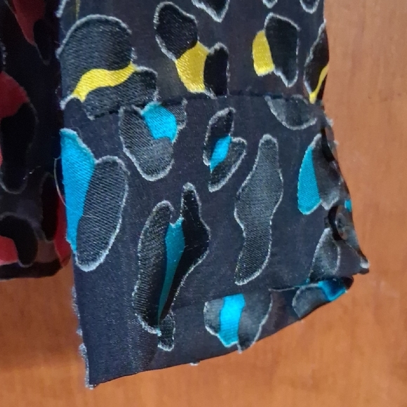 Alice + Olivia Sheer Black Blouse with Multicolor Print - Picture 8 of 11